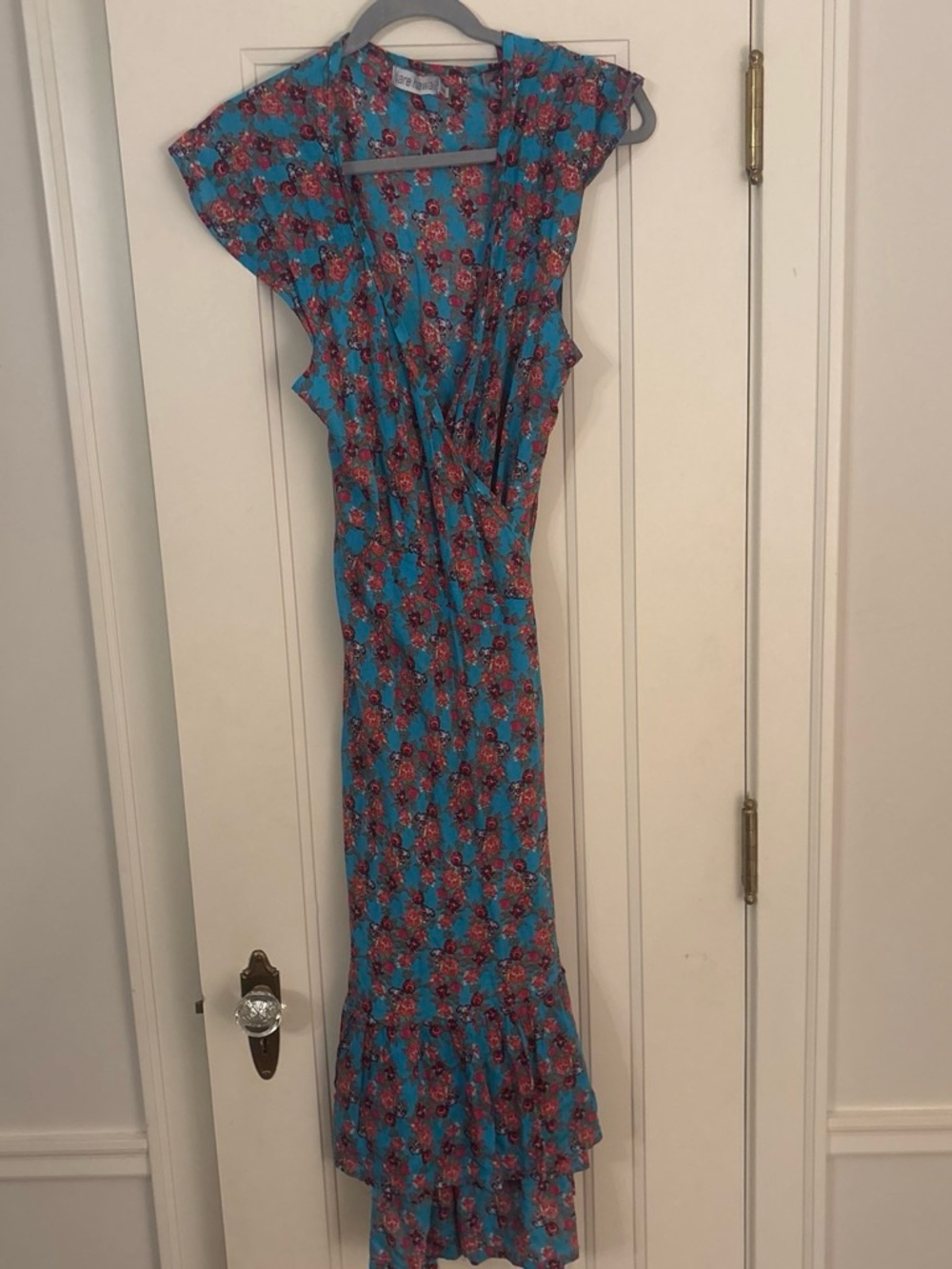 Tiare Hawaii Teal Floral Maxi Dress with Pink Accents